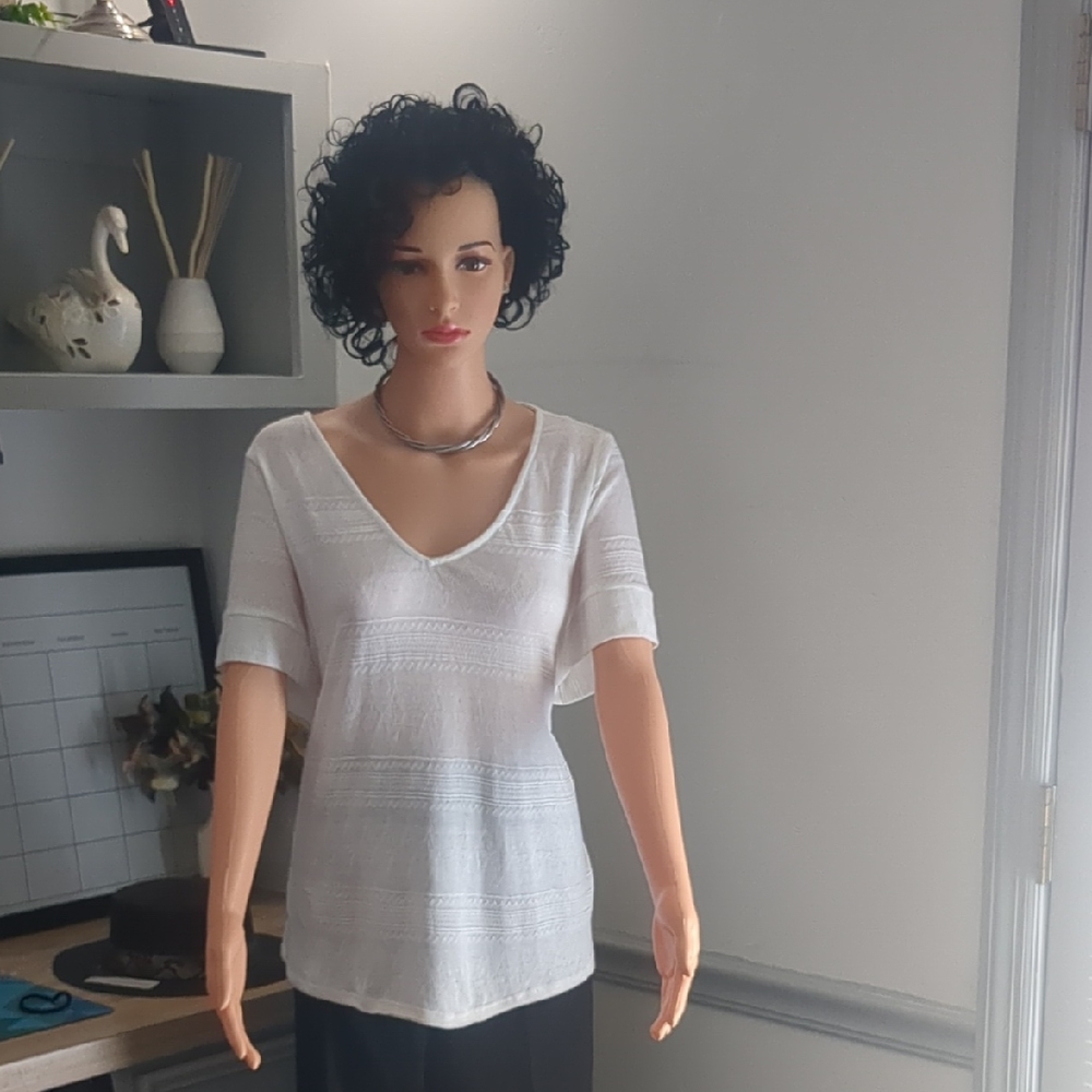Zac & Rachel Cream Sheer Short Sleeve Blouse